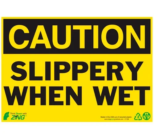 Zing Eco Safety Sign, Caution Slippery When Wet, 10"W x 7"H, Recycled Plastic