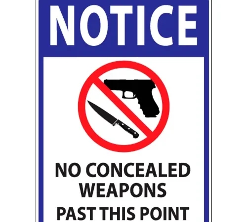 Zing Concealed Carry Label, No Concealed Weapons Past..., 5"W x 7"H, Recycled Polystyrene,Pack of 2