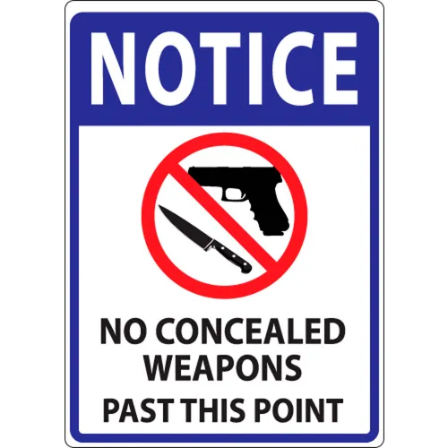 Zing Concealed Carry Sign, Notice No Concealed Weapons Past This Point, 7"W x 10"H, Recycled Plastic