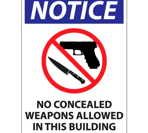 Zing Concealed Carry Sign, Notice No Concealed Weapons Allowed In..., 7"W x 10"H, Recycled Plastic