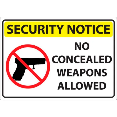 Zing Concealed Carry Sign, Security Notice No Concealed Weapons, 10"W x 7"H, Recycled Polystyrene