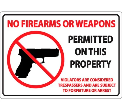 Zing Concealed Carry Label, No Firearms or Weapons, 7"W x 5"H, Recycled Polystyrene, Pack of 2