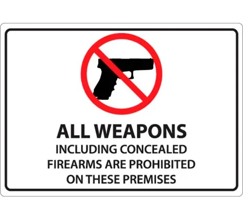 Zing Concealed Carry Sign, All Weapons Prohibited, 10"W x 7"H, Recycled Plastic