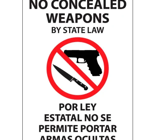 Zing Concealed Carry Label, Concealed Weapons Bilingual, 5"W x 7"H, Recycled Polystyrene, Pack of 2