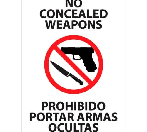 Zing Concealed Carry Label, Concealed Weapons Bilingual, 5"W x 7"H, Recycled Polystyrene , Pack of 2