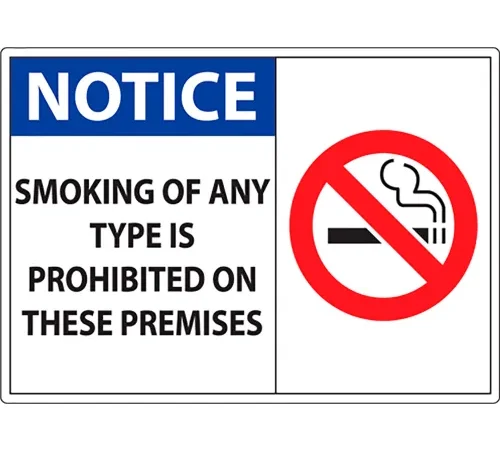 Zing No Smoking Window Decal, Notice, Smoking..., 7"W x 5"H, Recycled Polystyrene, Pack of 2