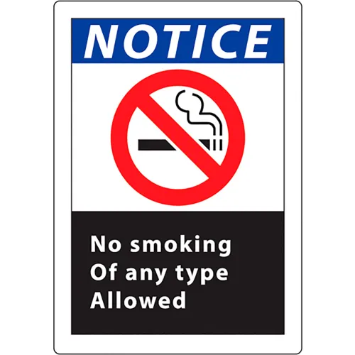 Zing No Smoking Sign, Notice No Smoking, 7"W x 10"H, Recycled Aluminum