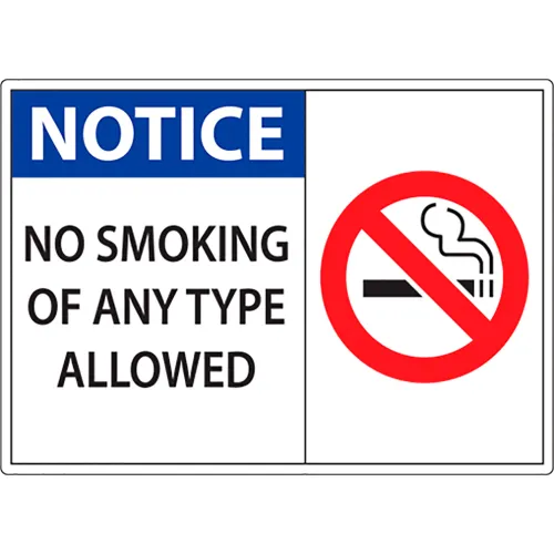 Zing No Smoking Sign, Notice No Smoking Of Any Type Allowed, 10"W x 7"H, Recycled Aluminum
