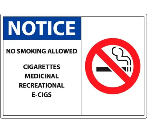 Zing No Smoking Window Decal, Notice No Smoking Allowed, 7"W x 5"H, Recycled Polystyrene, Pack of 2