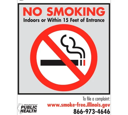 Zing No Smoking Sign, Illinois Regulations, 7"W x 10"H, Recycled Plastic