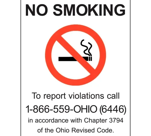 Zing No Smoking Sign, Ohio Regulations, 7"W x 10"H, Recycled Plastic