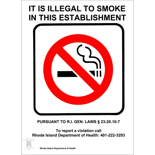 Zing No Smoking Label, Rhode Island Regulations, 5"W x 7"H, Recycled Polystyrene, Pack of 2
