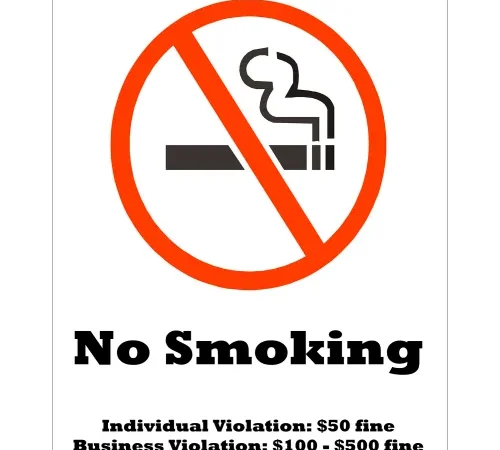 Zing No Smoking Label, Tennessee Regulations, 5"W x 7"H, Recycled Polystyrene Self Adhesive, Pk of 2