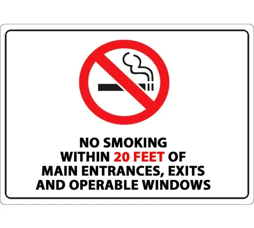 Zing No Smoking Sign, 20 Feet, 10"W x 7"H, Recycled Polystyrene Self Adhesive