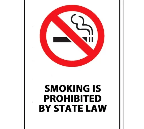 Zing No Smoking State Law Window Decal, 5"W x 7"H, Recycled Polystyrene Adhesive, Pack of 2