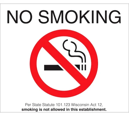Zing No Smoking Window Decal, Wisconsin, 7"W x 5"H, Recycled Polystyrene Adhesive, Pack of 2