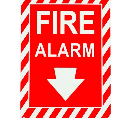 Zing Eco Safety Sign, Fire Alarm with Arrow, 7"W x 10"H, Recycled Plastic, Glow In Dark