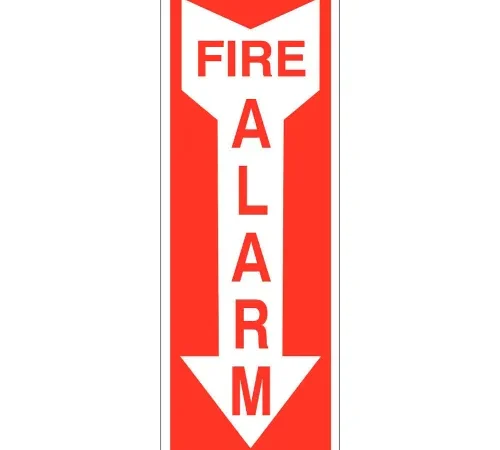 Zing Eco Safety Sign, Fire Alarm with Arrow, 3-1/4"W x 14"H, Recycled Polystyrene Self Adhesive