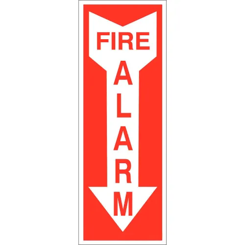 Zing Eco Safety Sign, Fire Alarm with Arrow, 3-1/4"W x 14"H, Recycled Polystyrene Self Adhesive