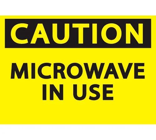 Zing Eco Safety Sign, Caution, Microwave In Use, 10"W x 7"H, Recycled Polystyrene Self Adhesive