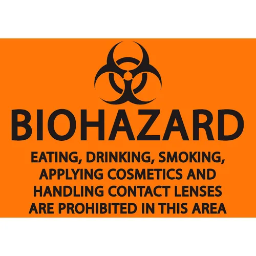 Zing Eco Safety Sign, BioHazard No Eating, Smoking..., 10"W x 7"H,Recycled Polystyrene Self Adhesive