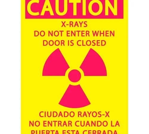 Zing Eco Safety Sign, Caution X-Ray Area, English/Spanish, 7"W x 10"H, Recycled Aluminum