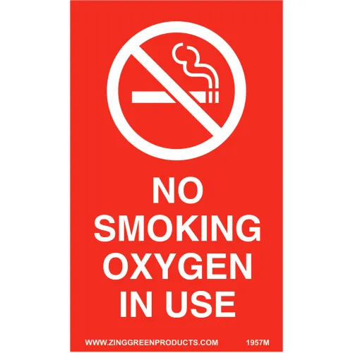 Zing Magnet Safey Sign Oxygen In Use, 3"W x 5"H, Vinyl Magnetic