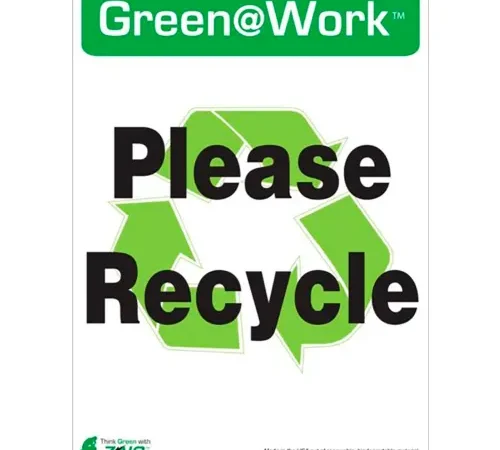Zing Eco Label, Please Recycle, 10"W x 14"H, Recycled Polystyrene Self Adhesive, Pack of 5
