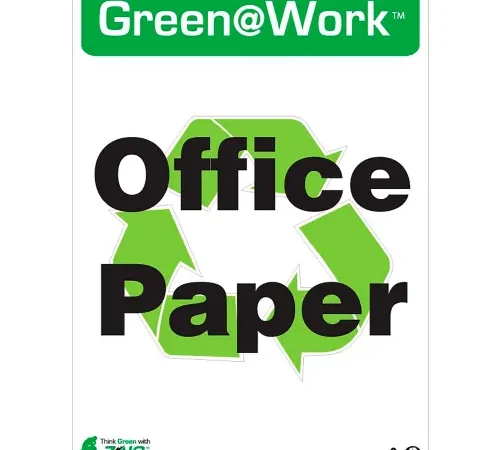 Zing Green at Work Sign, Office Paper with Recycle Symbol, 10"W x 14"H, Black/Green/White