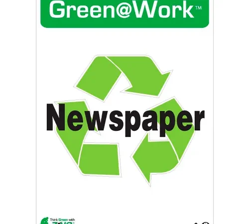 Zing Green at Work Sign, Newspaper with Recycle Symbol, 10"W x 14"H, Black/Green/White