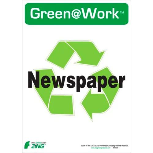 Zing Eco Label, Recycle Newspaper, 10"W x 14"H, Recycled Polystyrene Self Adhesive, Pack of 5