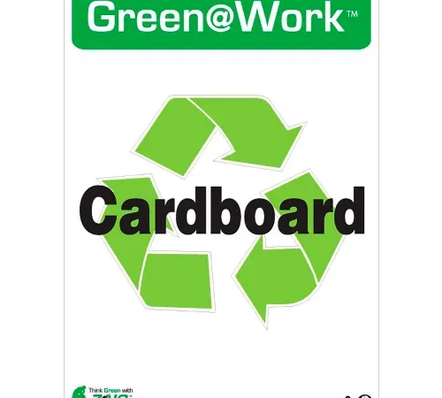 Zing Green at Work Sign, Cardboard with Recycle Symbol, 10"W x 14"H, Black/Green/White