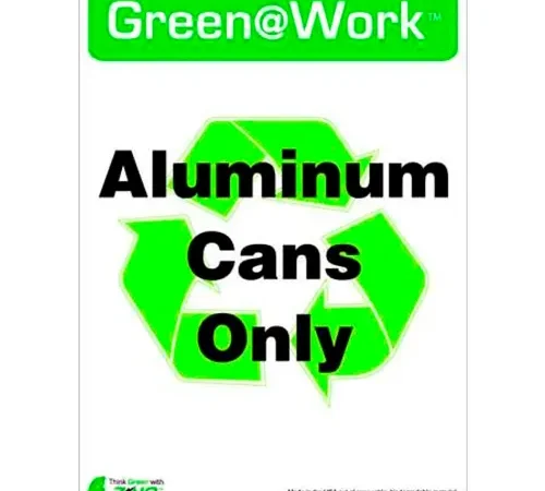 Zing Green at Work Sign, Aluminum Cans Only with Recycle Symbol, 10"W x 14"H, Black/Green/White