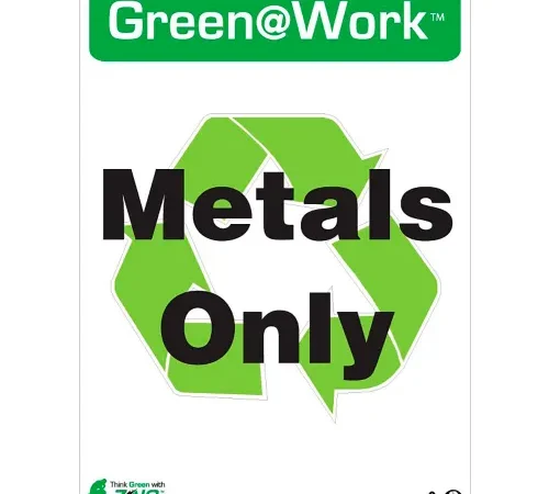 Zing Green at Work Sign, Metals Only with Recycle Symbol, 10"W x 14"H, Black/Green/White