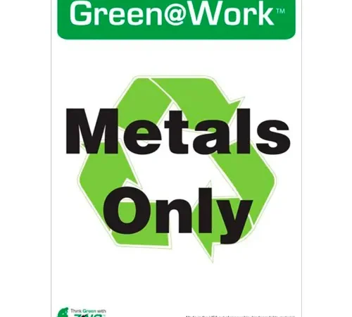 Zing Eco Label, Recycle Metals Only, 10"W x 14"H, Recycled Polystyrene Self Adhesive, Pack of 5