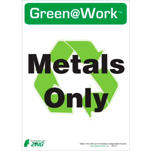 Zing Eco Label, Recycle Metals Only, 10"W x 14"H, Recycled Polystyrene Self Adhesive, Pack of 5