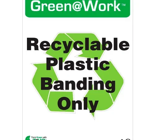 Zing Green at Work Sign, Recyclable Plastic Banding Only, 10"W x 14"H, Black/Green/White