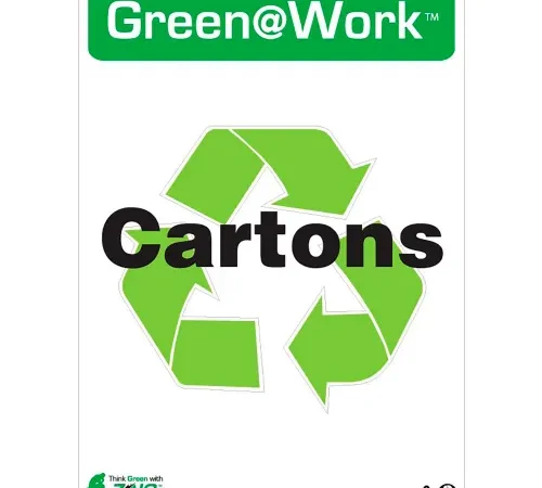 Zing Green at Work Sign, Cartons with Recycle Symbol, 10"W x 14"H, Black/Green/White