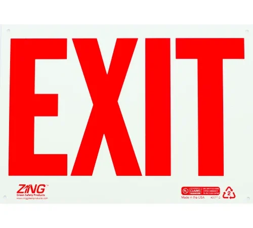 Zing Eco Safety Sign, Exit, Red on White, 14"W x 10"H, Recycled Plastic, Glow In Dark