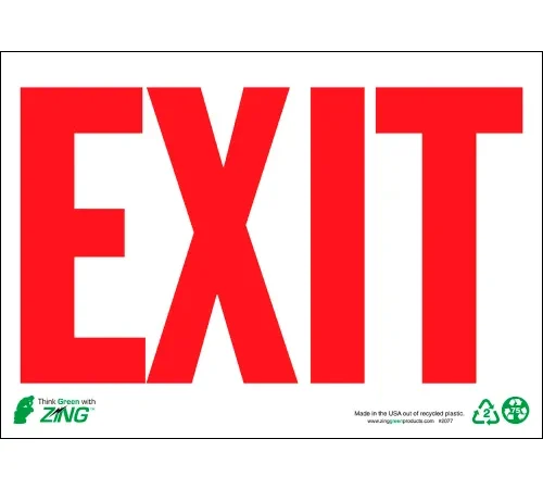 Zing Eco Safety Sign, Exit, Red on White, 14"W x 10"H, Recycled Polystyrene Self Adhesive