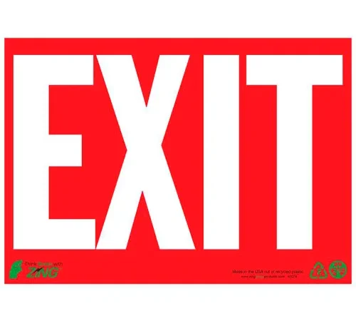 Zing Eco Safety Sign, Exit, White on Red, 14"W x 10"H, Recycled Plastic