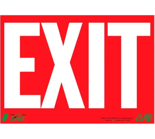 Zing Eco Safety Sign, Exit, White on Red, 14"W x 10"H, Recycled Aluminum