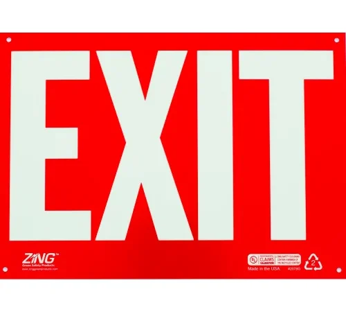 Zing Eco Safety Sign, Exit, White on Red, 14"W x 10"H, Recycled Plastic, Glow In Dark