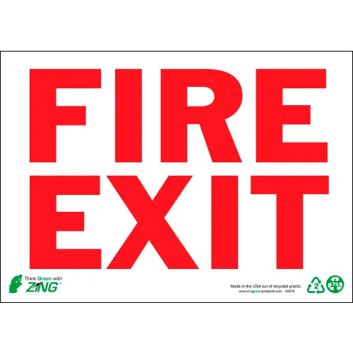 Zing Eco Safety Sign, Fire Exit, 14"W x 10"H, Recycled Aluminum