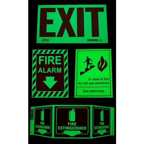 Zing Eco Safety Sign, Fire Exit, 14"W x 10"H, Recycled Plastic, Glow In Dark