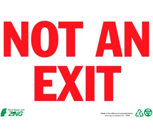 Zing Eco Safety Sign, Not An Exit, 14"W x 10"H, Recycled Plastic
