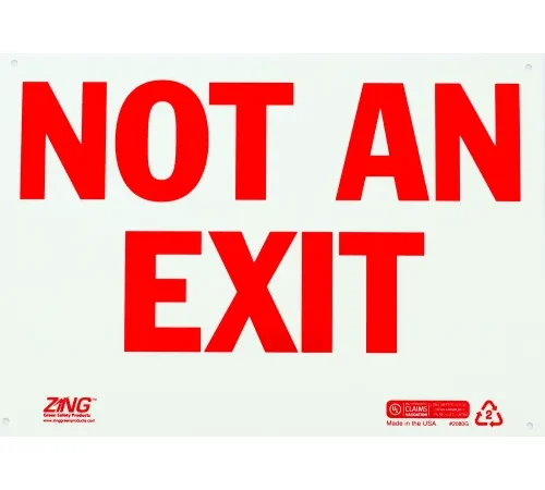 Zing Eco Safety Sign, Not an Exit, 14"W x 10"H, Recycled Plastic, Glow In Dark