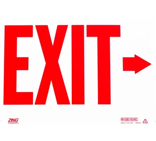 Zing Eco Safety Sign, Exit with Right Arrow, 14"W x 10"H, Recycled Plastic, Glow In Dark