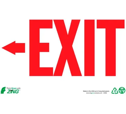 Zing Eco Safety Sign, Exit Left Arrow, 14"W x 10"H, Recycled Plastic