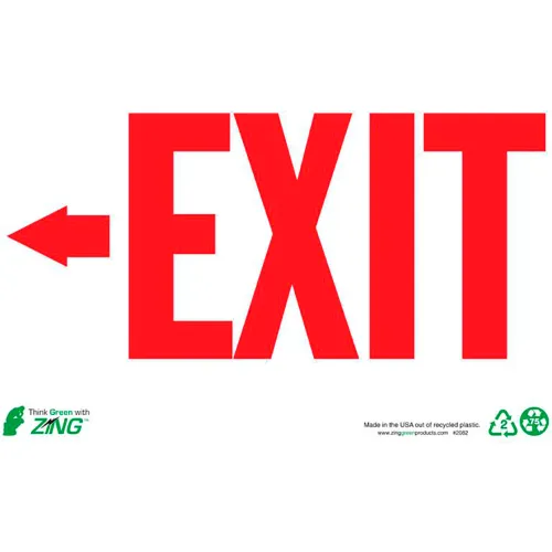 Zing Eco Safety Sign, Exit Left Arrow, 14"W x 10"H, Recycled Plastic